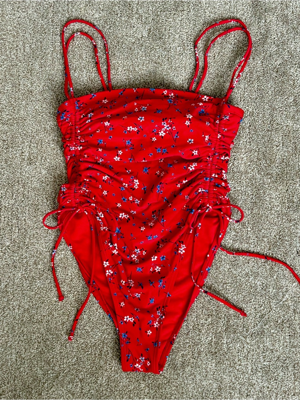 Only Worn Twice Wild Fable Red Floral One-Piece Swimsuit with Adjustable Bow